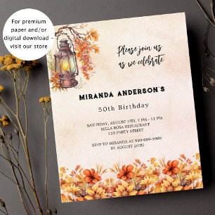 Papier Anniversaire orange automne florales invitation bu