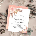 Papier Anniversaire pampas herbe rose or budget invitatio<br><div class="desc">Pour une fête d'anniversaire de style boho moderne de 40ème (ou n'importe quel âge). Une arrière - plan blanche design. Décoré de fleurs roses d'or et de rose,  de roses et d'herbe de pampas. Personnalisez et ajoutez un nom et des détails du parti.</div>