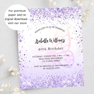 Papier Anniversaire papillon violet invitation budgétaire