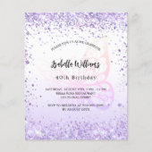 Papier Anniversaire papillon violet invitation budgétaire (Devant)