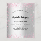 Papier Anniversaire parties scintillant rose argent invit (Devant)