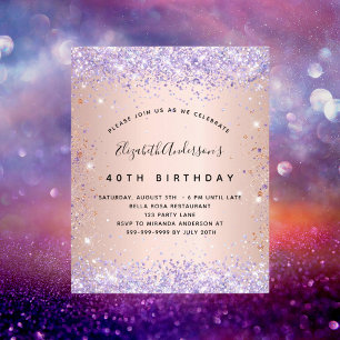 Papier Anniversaire rose de lavande d'or invitation