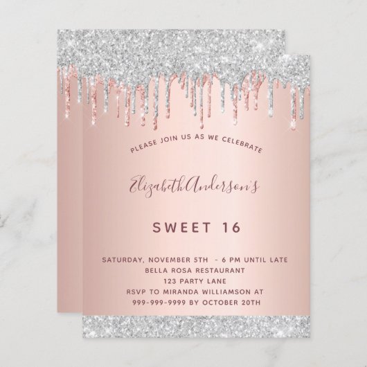 Papier Anniversaire rose or argent parties scintillant in (Devant / Derrière)