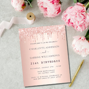 Papier Anniversaire rose or deux personnes invitation bud