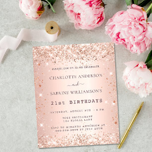 Papier Anniversaire rose or deux personnes invitation bud