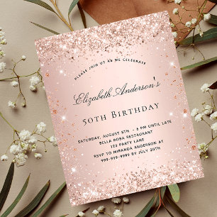 Papier Anniversaire rose or rousse invitation