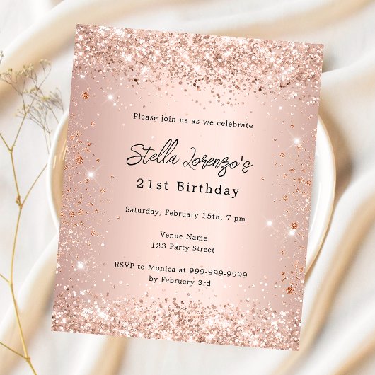 Papier Anniversaire rose or rousse rose invitation