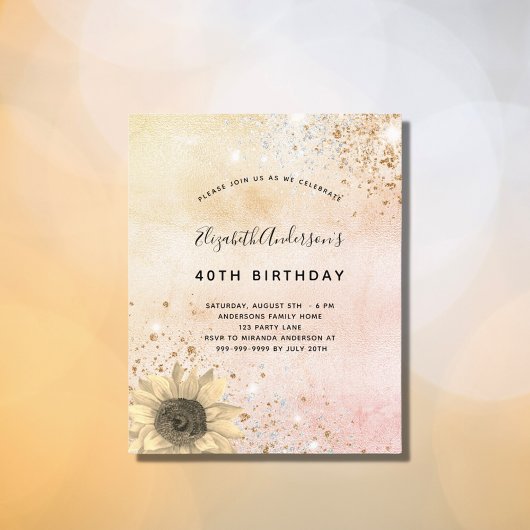 Papier Anniversaire rose or sunflower budget invitation