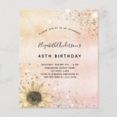 Papier Anniversaire rose or sunflower budget invitation (Devant)