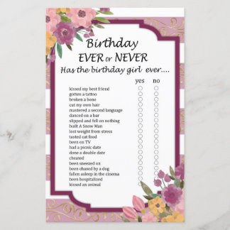 Papier Anniversaire rose rayé jamais ou jamais jeu