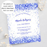 Papier Anniversaire royal bleu blanc budget invitation<br><div class="desc">Pour une élégante fête d'anniversaire de 18e (ou tout âge). Un arrière - plan blanc chic. Décoré avec des faux étincelles bleues royales, confetti. Personnalisez et ajoutez un nom et des détails du parti. Le nom est écrit avec un script de style écrit à la main 1 feuille = 1...</div>