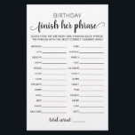Papier Anniversaire Terminer son phrase Anniversaire jeu<br><div class="desc">Achetez ce jeu et profitez de haute qualité monochrome noir et blanc Finish Her Phrase card pour votre événement! Design noir et blanc.</div>