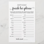 Papier Anniversaire Terminer son phrase Anniversaire jeu<br><div class="desc">Achetez ce jeu et profitez de haute qualité monochrome noir et blanc Finish Her Phrase card pour votre événement! Design noir et blanc.</div>