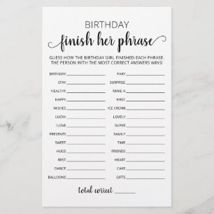 Papier Anniversaire Terminer son phrase Anniversaire jeu