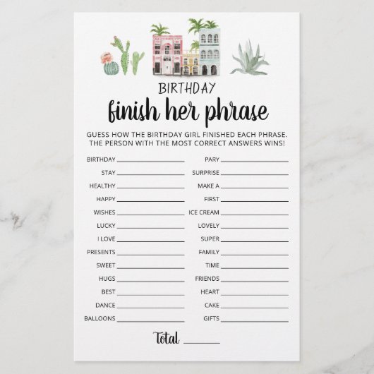 Papier Anniversaire Terminer son phrase Anniversaire jeu (Devant)