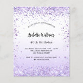 Papier Anniversaire violet lavande invitation budget (Devant)