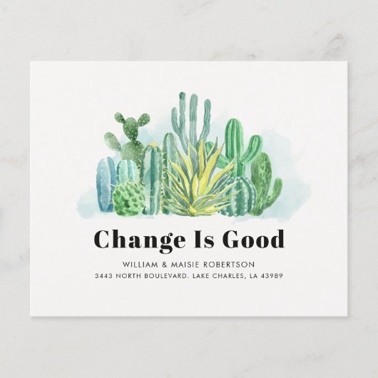 Papier Annonce de déménagement aquarelle cactus budget (Devant)