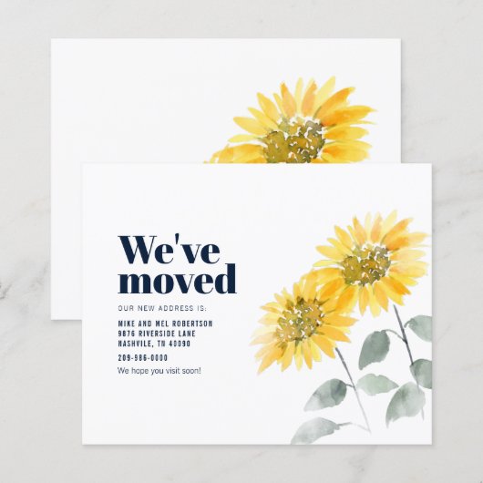 Papier Annonce de déménagement aux tournesols (Devant / Derrière)