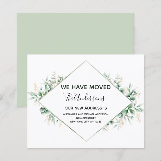Papier Annonce de déménagement budgétaire Eucalyptus verd (Devant / Derrière)