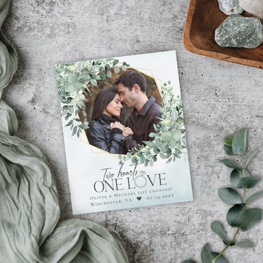 Papier Annonce de fiançailles photo Eucalyptus à petit bu