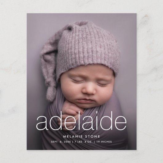 Papier Annonce de naissance photo Simple Budget (Devant)