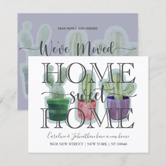 Papier Annonce de nouvelle maison aquarelle Cactus pas ch (Devant / Derrière)