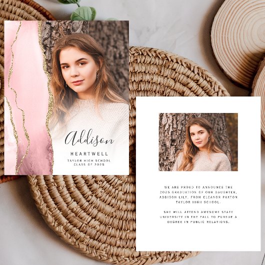 Papier Annonce de remise de diplôme photo Agate Blush Bud