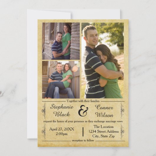 Papier antique 3 Photos - Faire-part de mariage (Devant)