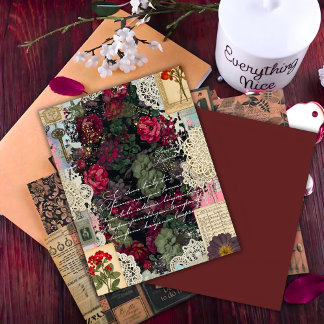 Papier Antique Burgundy Botanica Collage Scrapbook Paper