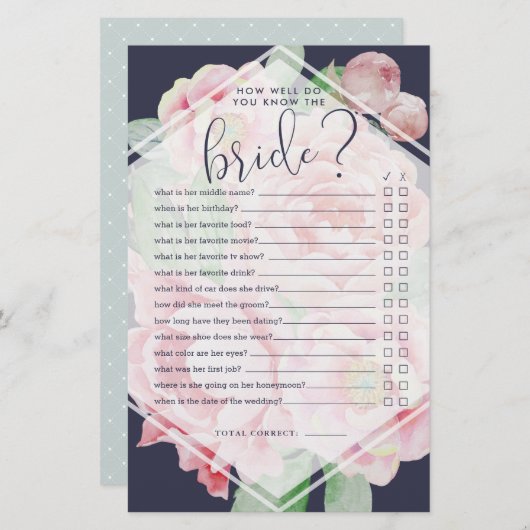 Papier Antique Peony Comment Bien Connaissez-Vous Le Jeu  (Devant / Derrière)