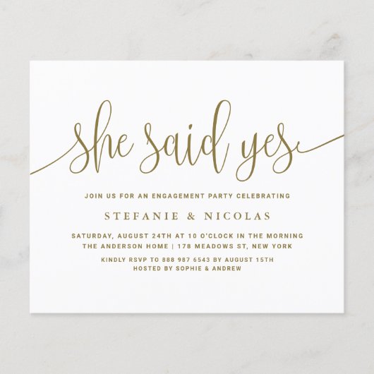 Papier Appel doré Elle a dit oui Fête de fiançailles (Devant)