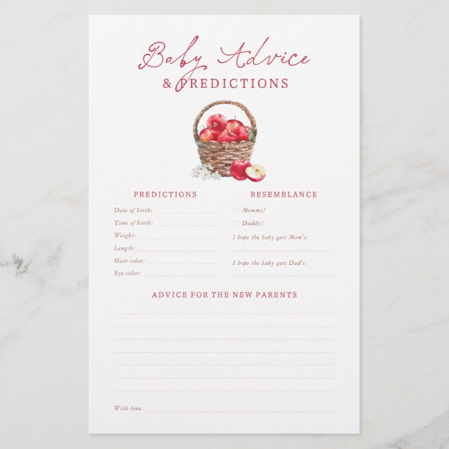Papier Apple Baby Shower Predictions & Advice Game (Devant)