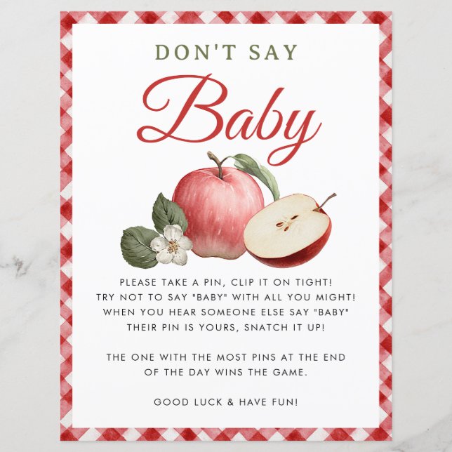 Papier Apple & En vichy Baby shower Ne pas dire Baby Game (Devant)