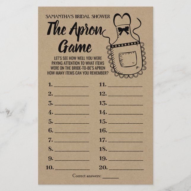 Papier Apron nuptiale douche anglais jeu espagnol (Devant)