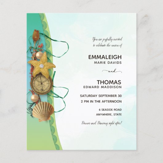 Papier Aqua Beach Shells Starfish Compass Mariage (Devant)