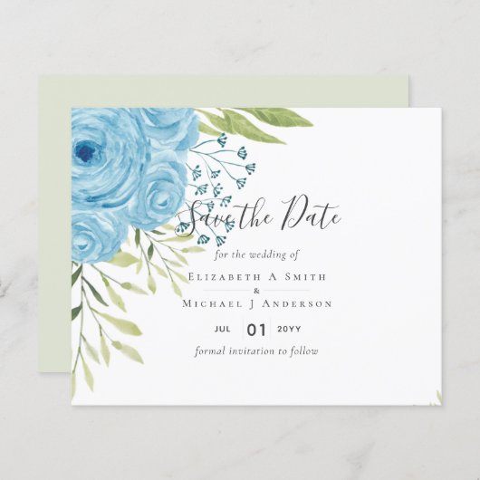 Papier Aqua Blue Floral Mariage (Devant / Derrière)