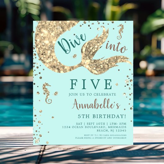 Papier Aqua Mermaid 5e anniversaire Invitation budgétaire