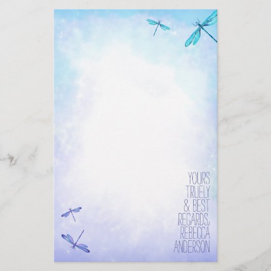 Papier Aquamarine, Blue Dragonflies Stations Personnelles (Devant)