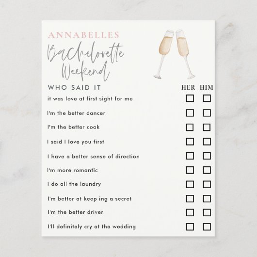 Papier aquarelle bachelorette qui a dit le jeu (Devant)