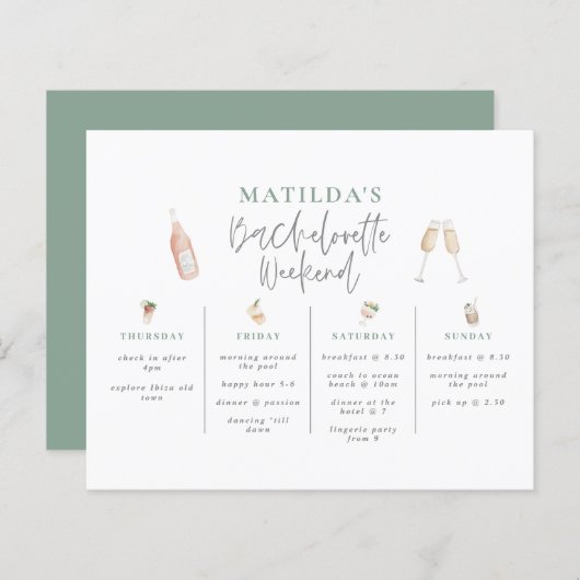 Papier Aquarelle Bachelorette week-end vert (Devant / Derrière)