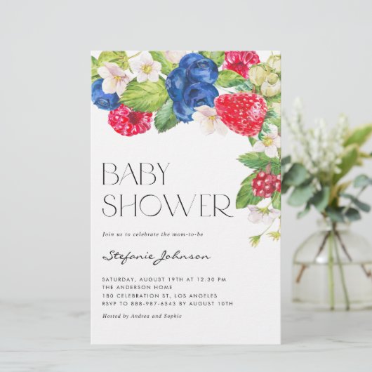 Papier Aquarelle Berries mélangées Baby shower Invitation (Debout devant)