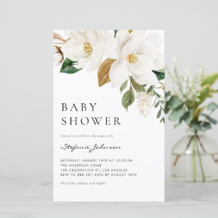 Papier Aquarelle blanc Magnolia Baby shower Invitation