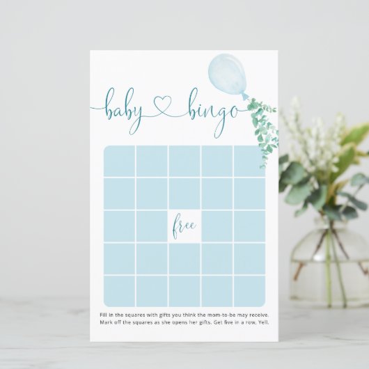 Papier Aquarelle bleu Baby shower Bingo Jeu (Debout devant)