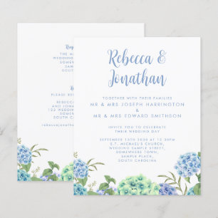 Papier Aquarelle bleu budget Faire-part de mariage floral