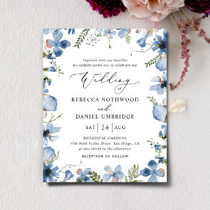 Papier Aquarelle bleu budget Faire-part de mariage floral