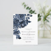 Papier Aquarelle bleu budget Faire-part de mariage floral (Debout devant)