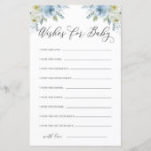 Papier Aquarelle Bleu et Fleurs Blanches Voeux pour bébé (Devant)