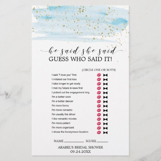 Papier Aquarelle Bleu et or Mariage Mot de recherche Jeu (Devant)