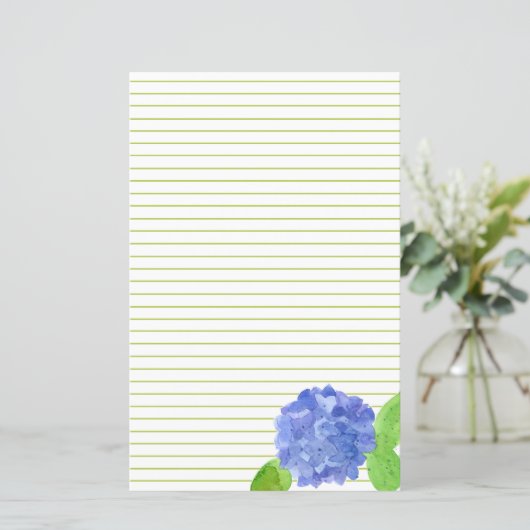 Papier Aquarelle bleu Hydrangea Fleur vert lin (Debout devant)