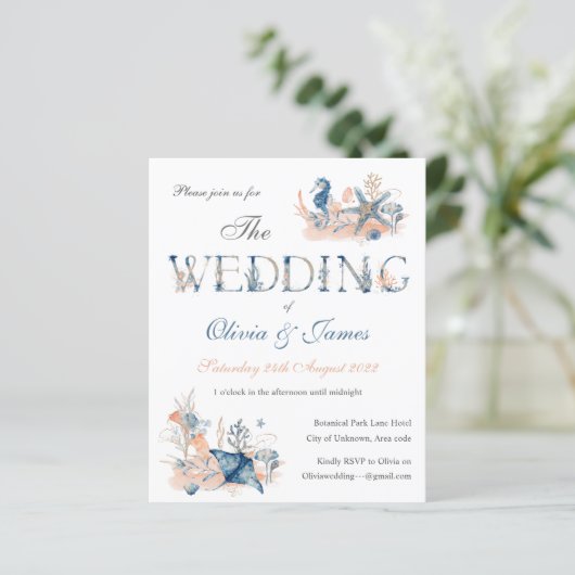 Papier Aquarelle bleu marine faire-part de mariage (Debout devant)